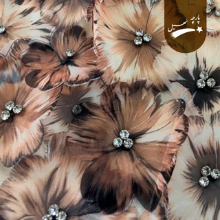 گل برجسته سنگدوزی تمام دست دوز (قهوه ایی)